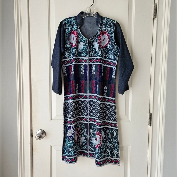 Dresses & Skirts - Embroidered Denim Tunic Dress
